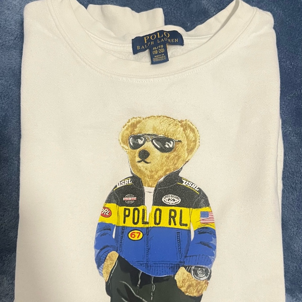 Ralph Lauren Bear Graphic Tee in White and Blue